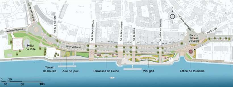 Caudebec-en-Caux, plan d'aménagement du quai de seine