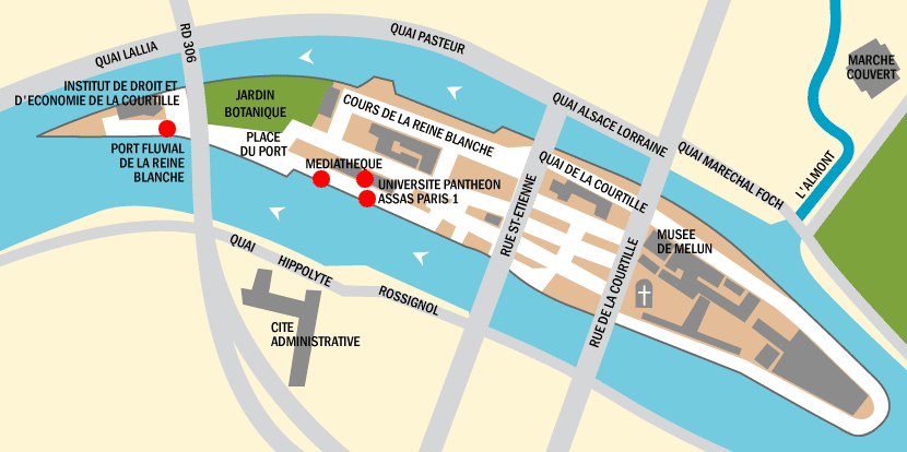 Carte des quais de Seine  Melun